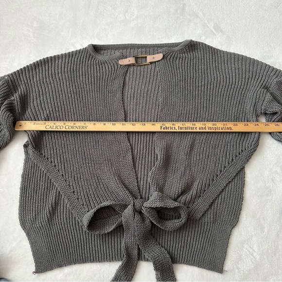 3/$20 Gray Knit Open Front Cardigan Sweater with Buckle Detail tie waist - Picture 7 of 10